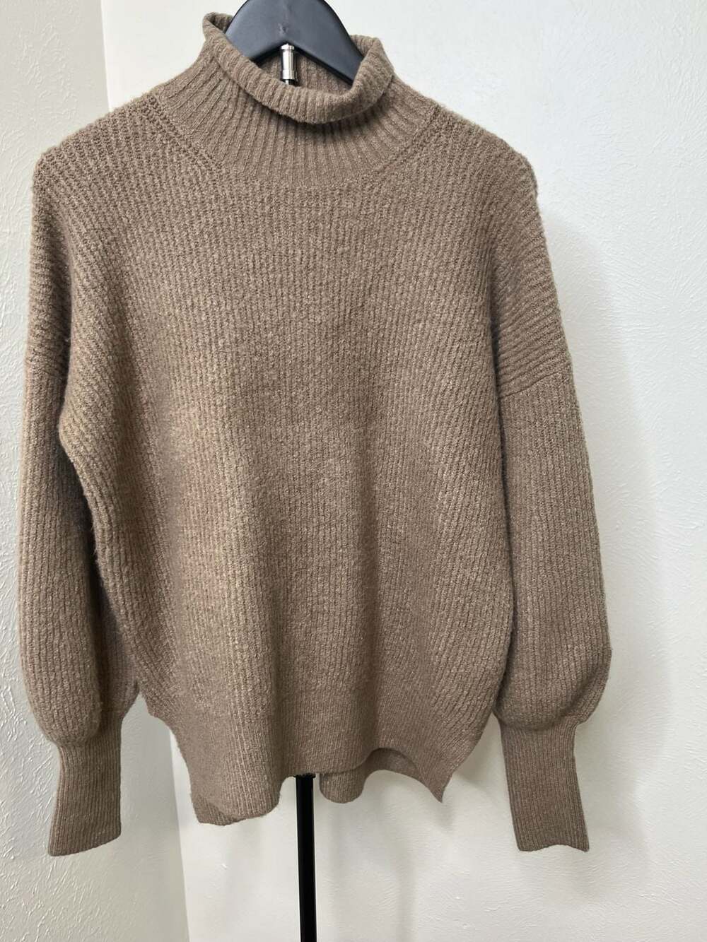 French Connection Brown Ribbed Turtleneck Sweater Fall Minimalist Knit